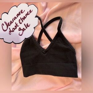 ALO Yoga XS Black Ribbed Criss Cross Sports Bra